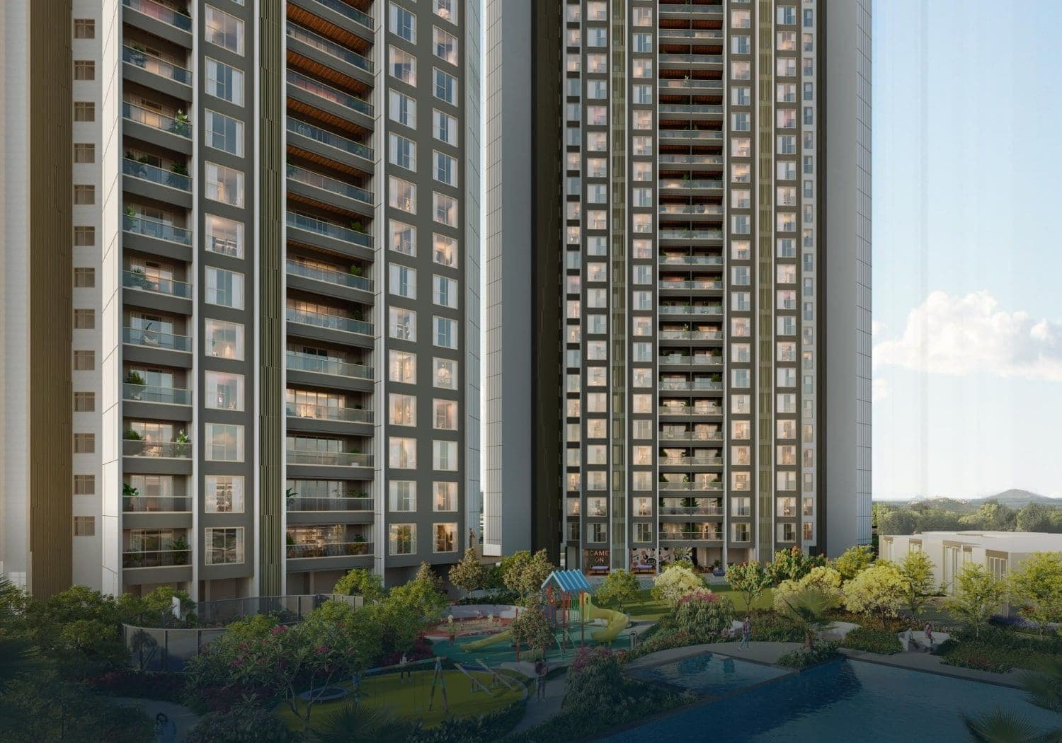 Both towers over the podium garden, artistic impression