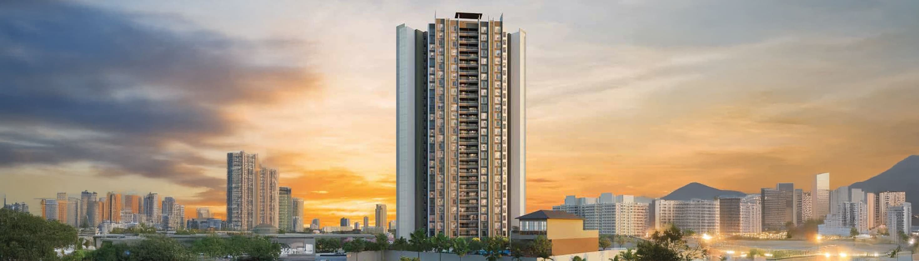 M-Soul Strings tower on Baner–Pashan Link Road at sunset, artistic impression