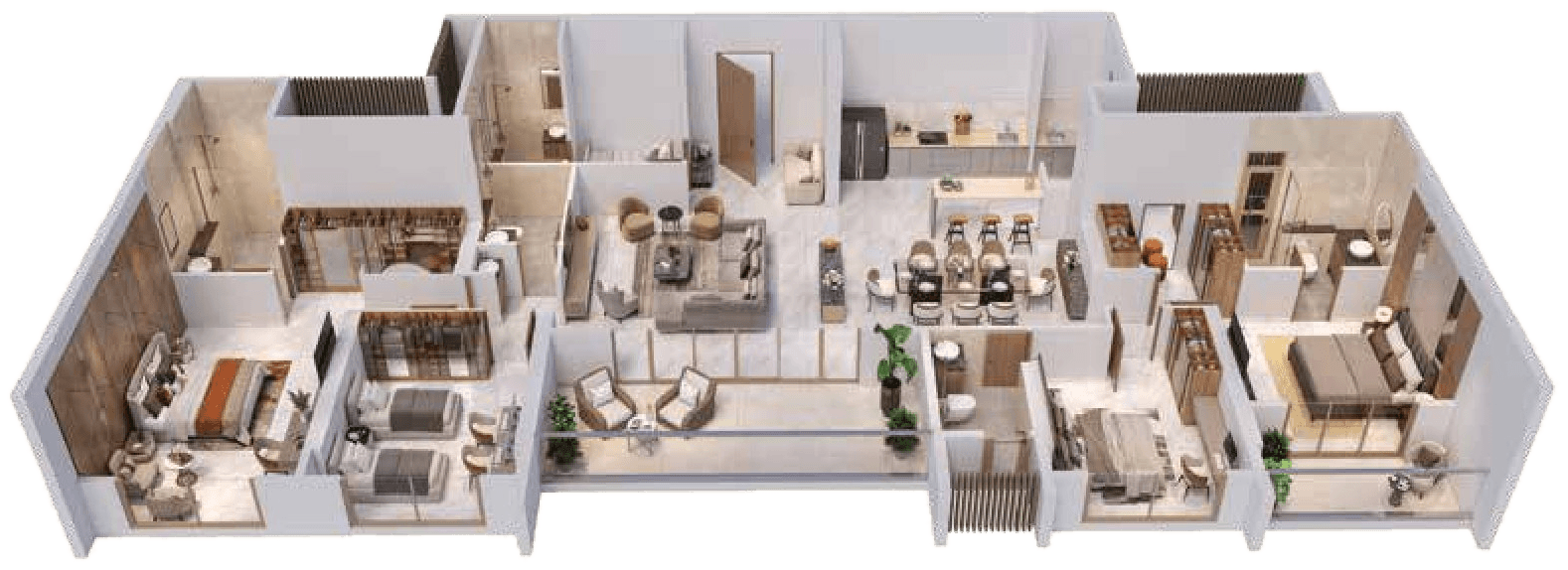 4 BHK three-dimensional floor plan, Tower B